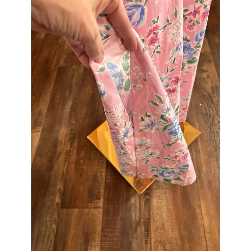 Vintage David Brown California Long Pink Floral House Dress Cotton Gown USA XS